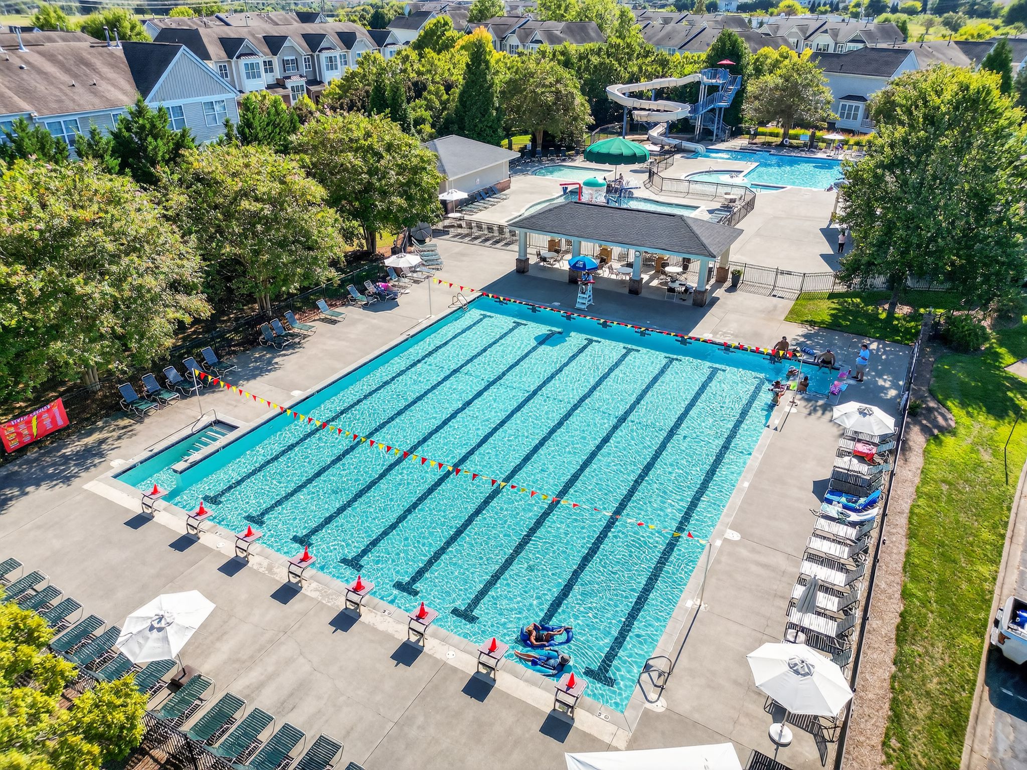 Aerial view of a swimming pool